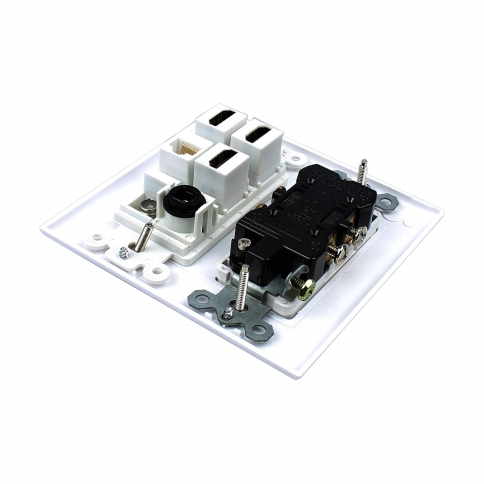 Multifunctional combination 2x Power Outlet 3x HDMI 1x Coax 1x Cat5E 1x Toslink Wall Plate White