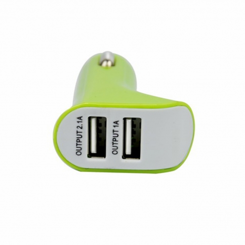 Car Charger 2.1A Dual USB Port Rapid Car Charger Adapter for Apple iPhone/Samsung And More-Green