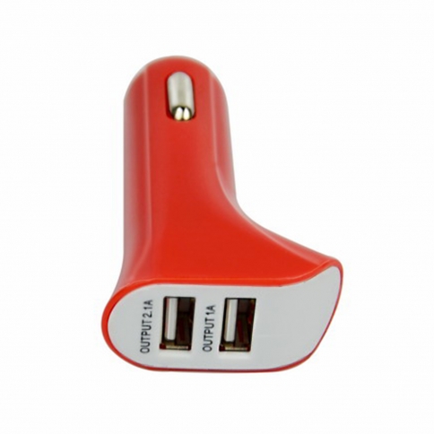 Car Charger 2.1A Dual USB Port Rapid Car Charger Adapter for Apple iPhone/Samsung And More - Red