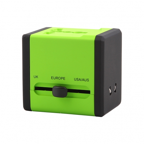 World Wide Travel Charger Adapter Plug Built-in Dual USB FOR All International Plug - Green