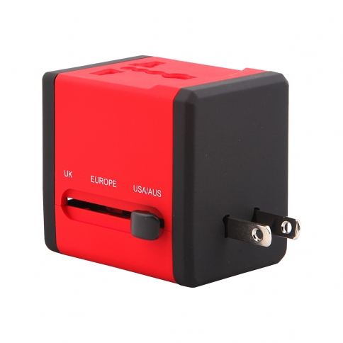 World Wide Travel Charger Adapter Plug Built-in Dual USB FOR All International Plug - Red