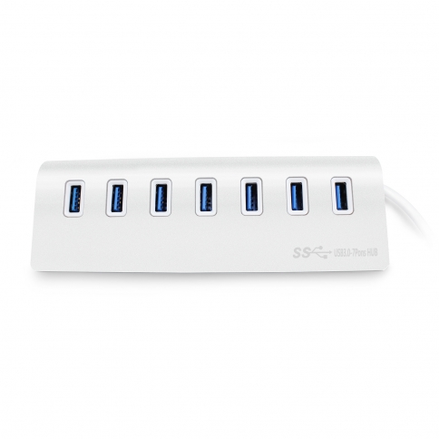 AllSmartLife 7-Port Portable High Speed Aluminum USB Hub with 12 Inch USB 3.0 Cable- Silver