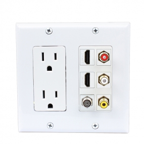 2 x 15 Amp 125V Power Outlet 3 x RCA - 2 X HDMI and 1 x Coax Cable TV Port Wall Plate White