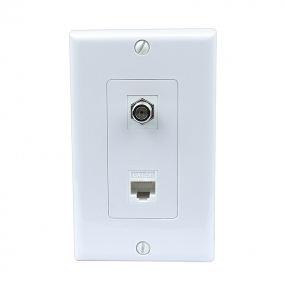 Brand New 1 Coax F Type and Cat5e Ethernet Port Wall Plate White