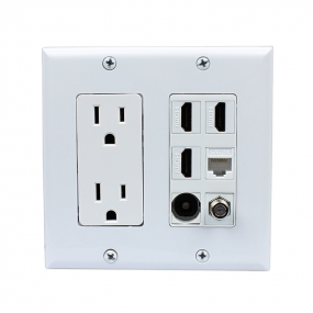 Multifunctional combination 2x Power Outlet 3x HDMI 1x Coax 1x Cat5E 1x Toslink Wall Plate White