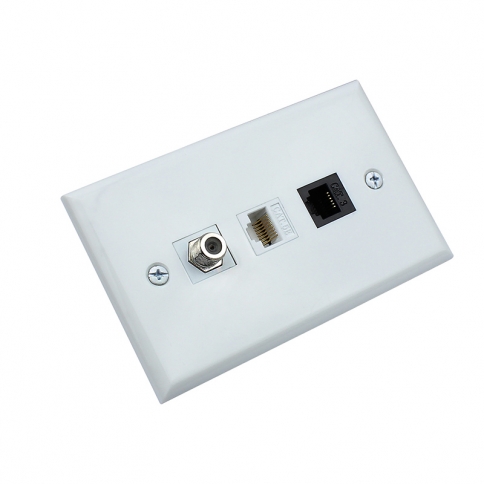 Combined 1 CAT3 and 1 CAT5e and 1 Coax Cable TV F Type Wall Plate Decora