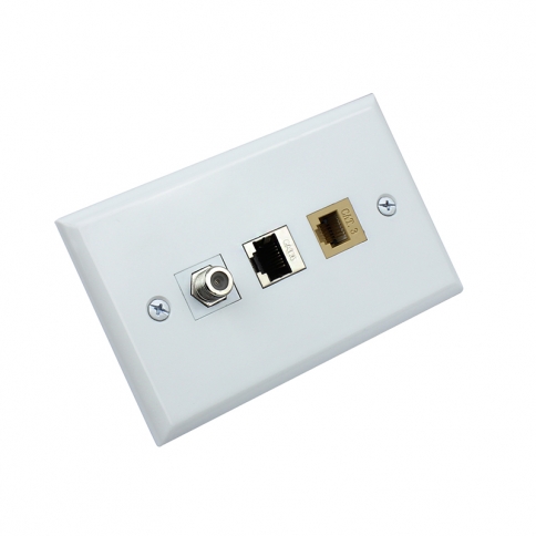 Combined 1 CAT3 and 1 Cat6 Shielded Coupler Keystone and 1 Coax Cable TV- F-Type Wall Plate Decor