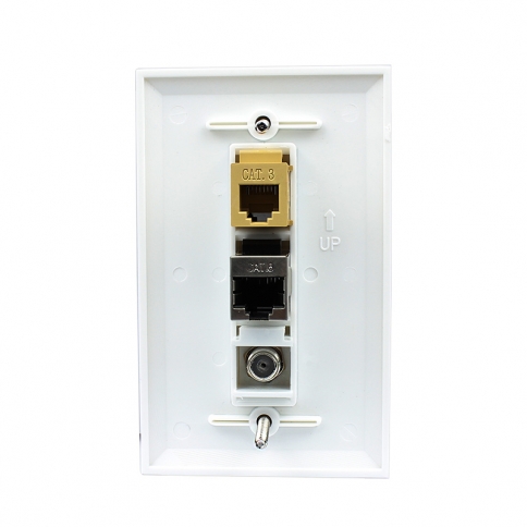 Combined 1 CAT3 and 1 Cat6 Shielded Coupler Keystone and 1 Coax Cable TV- F-Type Wall Plate Decor