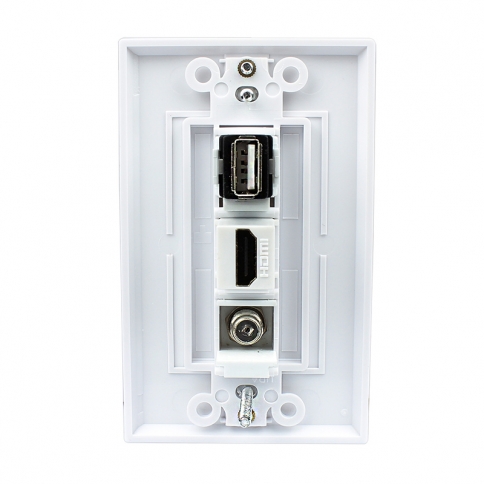 Combination 1 Port HDMI and 1 Port Coax Cable F Type and 1 Port USB A A Decora Wall Plate