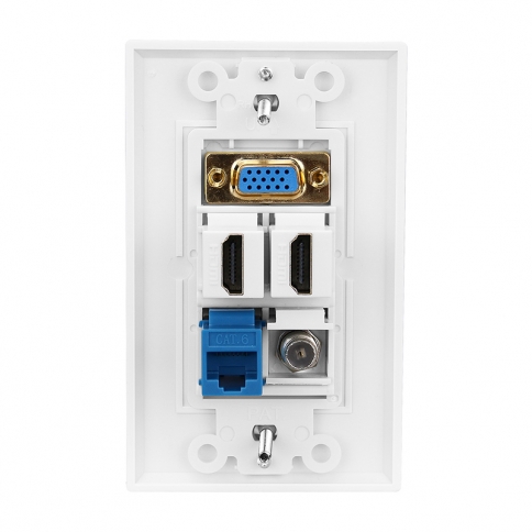 Combined panel with 1 port VGA  2 port HDMI 1 F Type 1 cat6 wall plate