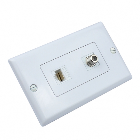 Brand New 1 Coax F Type and Cat5e Ethernet Port Wall Plate White