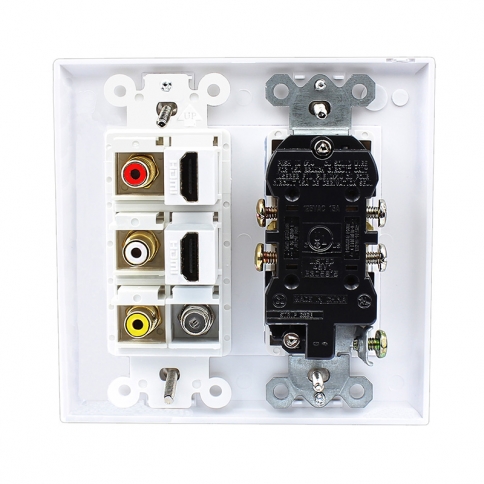 2 x 15 Amp 125V Power Outlet 3 x RCA - 2 X HDMI and 1 x Coax Cable TV Port Wall Plate White