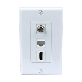 1 Port HDMI and 1 Port Coax Cable TV- F-Type and 1 Port Cat6 Ethernet White Decora Wall Plate Decora