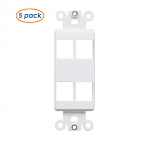 (5 Pack) QuickPort Decora Wall Plate Insert for 4-Port Keystone Jack - White