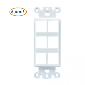 (5 Pack) QuickPort Decora Wall Plate Insert for 6-Port Keystone Jack - White