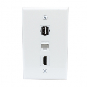 Combination 1 Port HDMI and 1 Port USB A-A and 1 Port Cat6 Ethernet White Wall Plate
