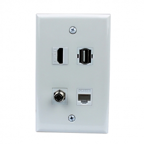 Combined 1 Port HDMI and 1 Port Coax Cable TV- F-Type and 1 Port USB1 Port Cat5e Ethernet Wall Plate