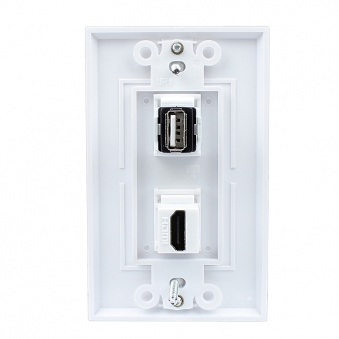 Combination 1 USB A/A and 1 HDMI Port Wall Plate White