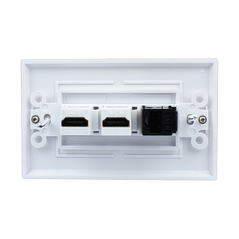 Combination 1 Cat6 Black Ethernet Port and 2 HDMI Female Decorative Wall Plate