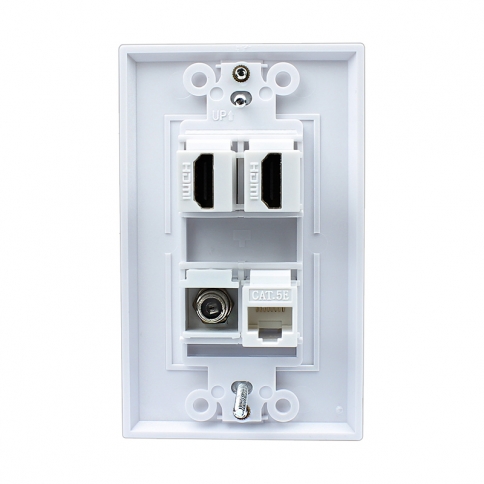 Combined 2 x HDMI and 1 x Ethernet Cat5e and 1 x Coax Cable TV F Type Port Wall Plate White