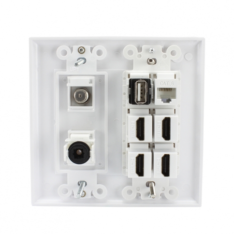 4 Port HDMI 1x  USB 1x Cat6  1xF type  1xTOSLINK White Wall Plate Decorativee