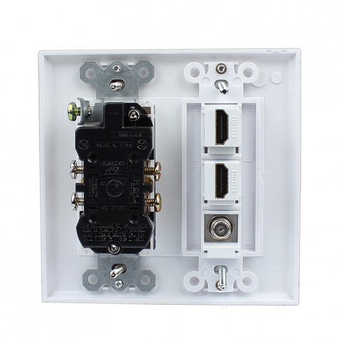 Combination 15 Amp Power Outlet 2 Port HDMI 1 Port Coax Decora Wall Plate