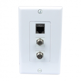 Combined 2 Port Coax Cable TV F Type and 1 Port Shielded Cat6 Ethernet Decora Wall Plate Decora