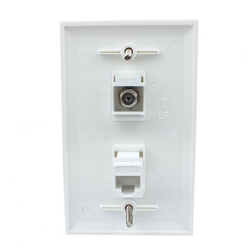 Easy Installation 1 Coax F Type and Cat6 Ethernet Port Wall Plate White