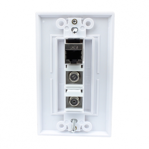 Combined 2 Port Coax Cable TV F Type and 1 Port Shielded Cat6 Ethernet Decora Wall Plate Decora