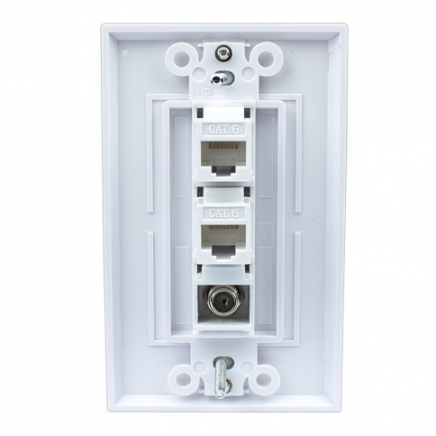 Home Improvement 1 Port Coax Cable TV F Type 2 Port Cat6 Ethernet White Decora Wall Plates