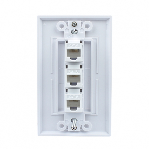 NEW 3 Port Cat6 Female-Female Removable Wall Plate White