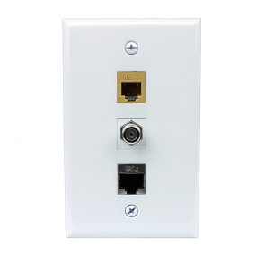 Combination 1 CAT3 and 1 Cat6 Shielded Coupler Keystone and 1 Coax Cable TV- F-Type Wall Plate Decor