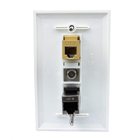 Combination 1 CAT3 and 1 Cat6 Shielded Coupler Keystone and 1 Coax Cable TV- F-Type Wall Plate Decor