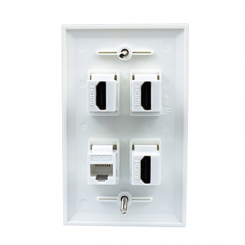 Combination 3 Port HDMI 1 Port Cat6 Ethernet White Wall Plate