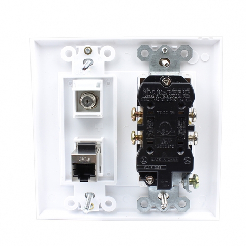 15 Amp electrical outlets and 1 Port F Type and 1 Port Shielded Cat6 Ethernet Decora Type Wall Plate