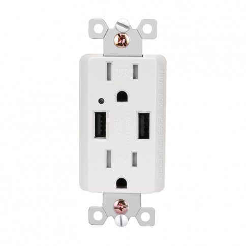 2.1 AMP Dual USB Charger Receptacle 15A Duplex Tamper Resistant Receptacle (White)