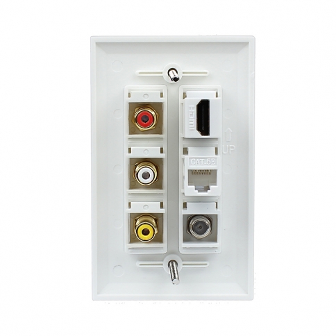 New easy installation 1 HDMI 1 Cat5e Ethernet 1 Coax 3 RCA Red White Yellow Wall Plate