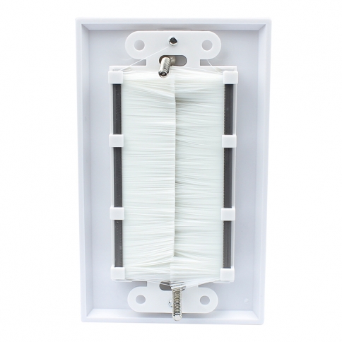 Single Gang Wall Plate with Brush Bristles Now Fits Larger Cables - White