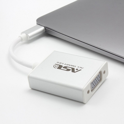 USB 3.1 Type C to VGA 1080p Hdtv Adapter Cable Aluminium Case for 2015 New 12 Inch Macbook -Silver