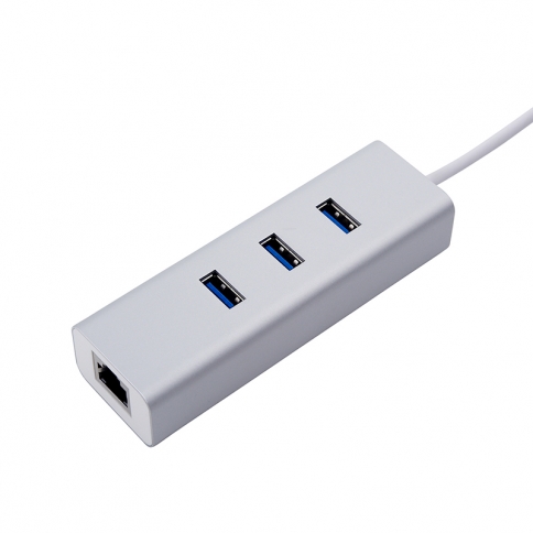 USB-C to 3-Port USB 3.0 Hub with Ethernet Adapter for USB Type-C Devices