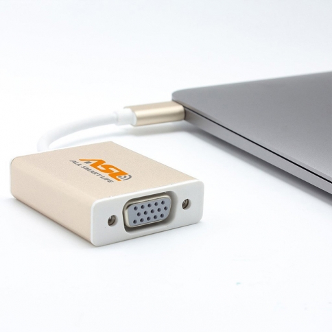 USB 3.1 Type C to VGA 1080p Hdtv Adapter Cable Aluminium Case for 2015 New 12 Inch Macbook - Golden