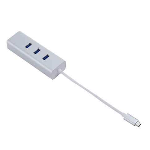 USB-C to 3-Port USB 3.0 Hub with Ethernet Adapter for USB Type-C Devices