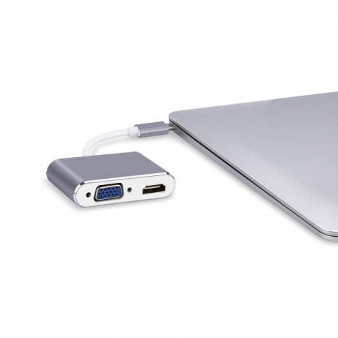 Usb C To Hdmi Vga Adapter, 2 In 1 Usb Type C To Vga Hdmi Converter Adapter