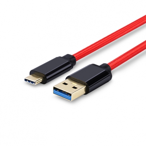 USB 3.1 Type-C to USB 3.0 A Male  Nylon weave Cable - 3.3 Feet-Red