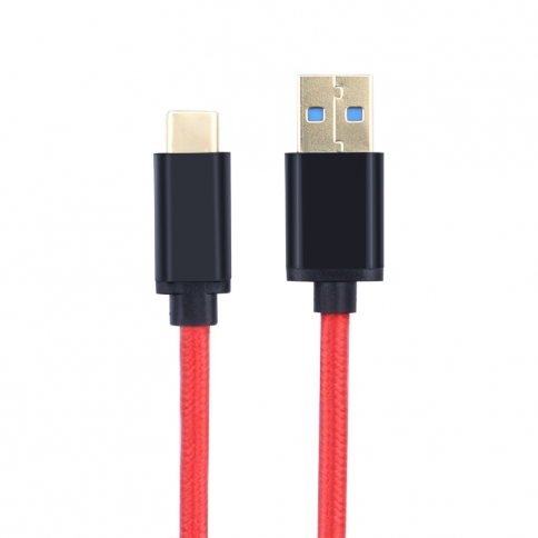 USB 3.1 Type-C to USB 3.0 A Male  Nylon weave Cable - 3.3 Feet-Red