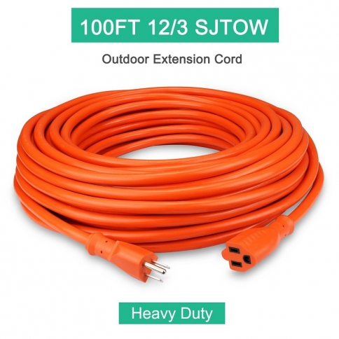 Outdoor Extension Cord 100ft 12/3C, Allsmartlife Vinyl Heavy Duty  Outdoor/Indoor Power Extension Cable 100