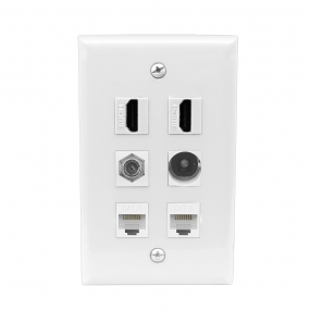 Multifunction 2 Port HDMI and 1 Port Toslink and 1 Coax Cable TV- F-Type and 2 port CAT6 wall plate