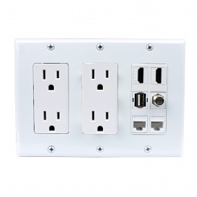Multipurpose design 2-gang 2x Power Outlet 2x HDMI 1x USB 2x Cat6 1xF type Wall Plate