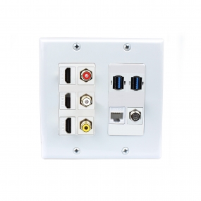 Multifunctional combination 3x HDMI 3x RCA 2x USB 3.0 A-A 1x CAT6 1XCoax Cable F Type Wall Plate White