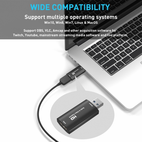 HDMI Video Capture Card USB 3.0 1080P, HDMI to USB Record via DSLR Camcorder Compatible with VLC/ OBS/ Amcap, Video & Audio Grabber for Game Streaming Live Broadcasts Video Recording